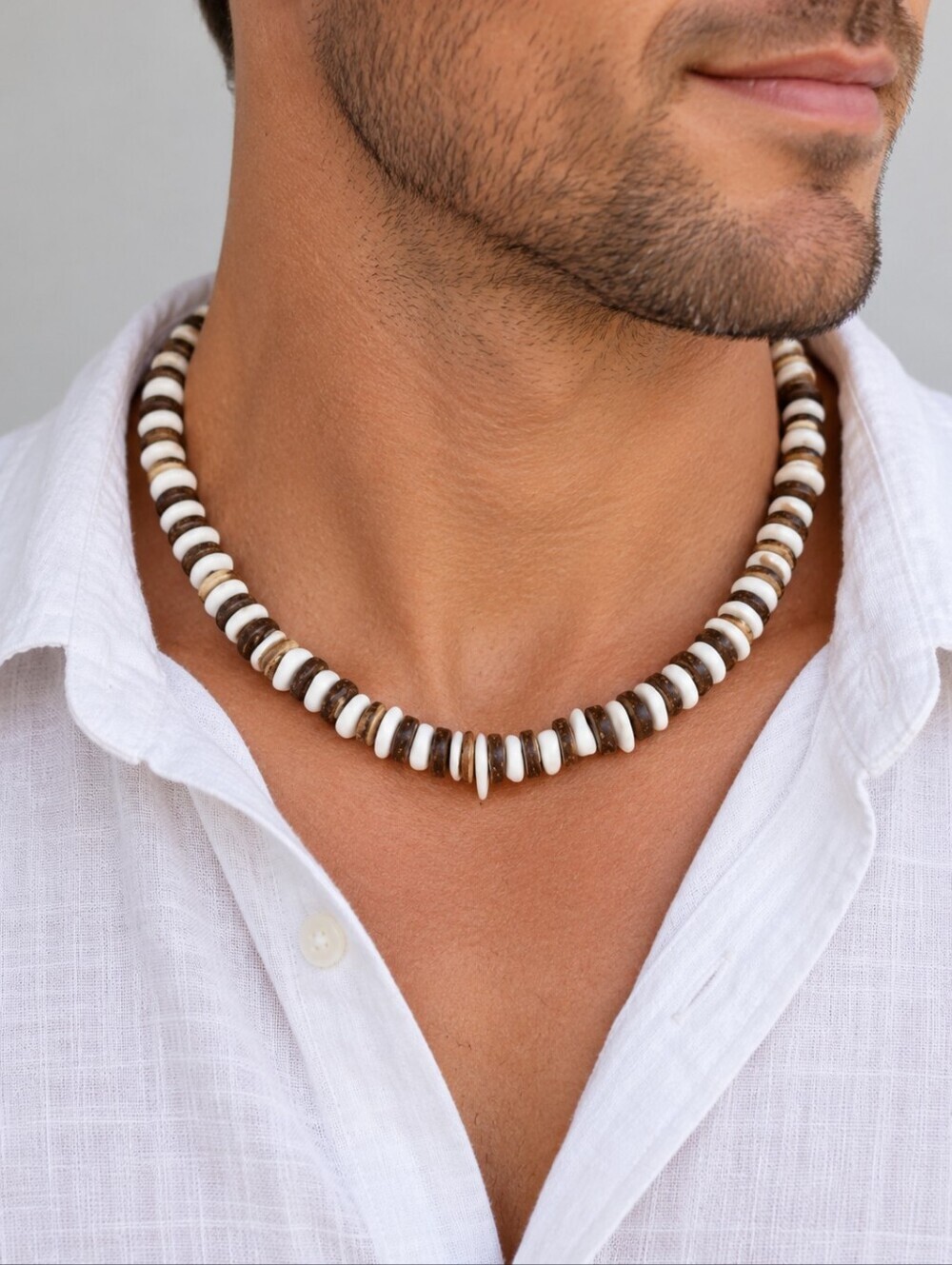 Vtg Puka and Coconut Shell Surfer Mermaidcore Choker Necklace